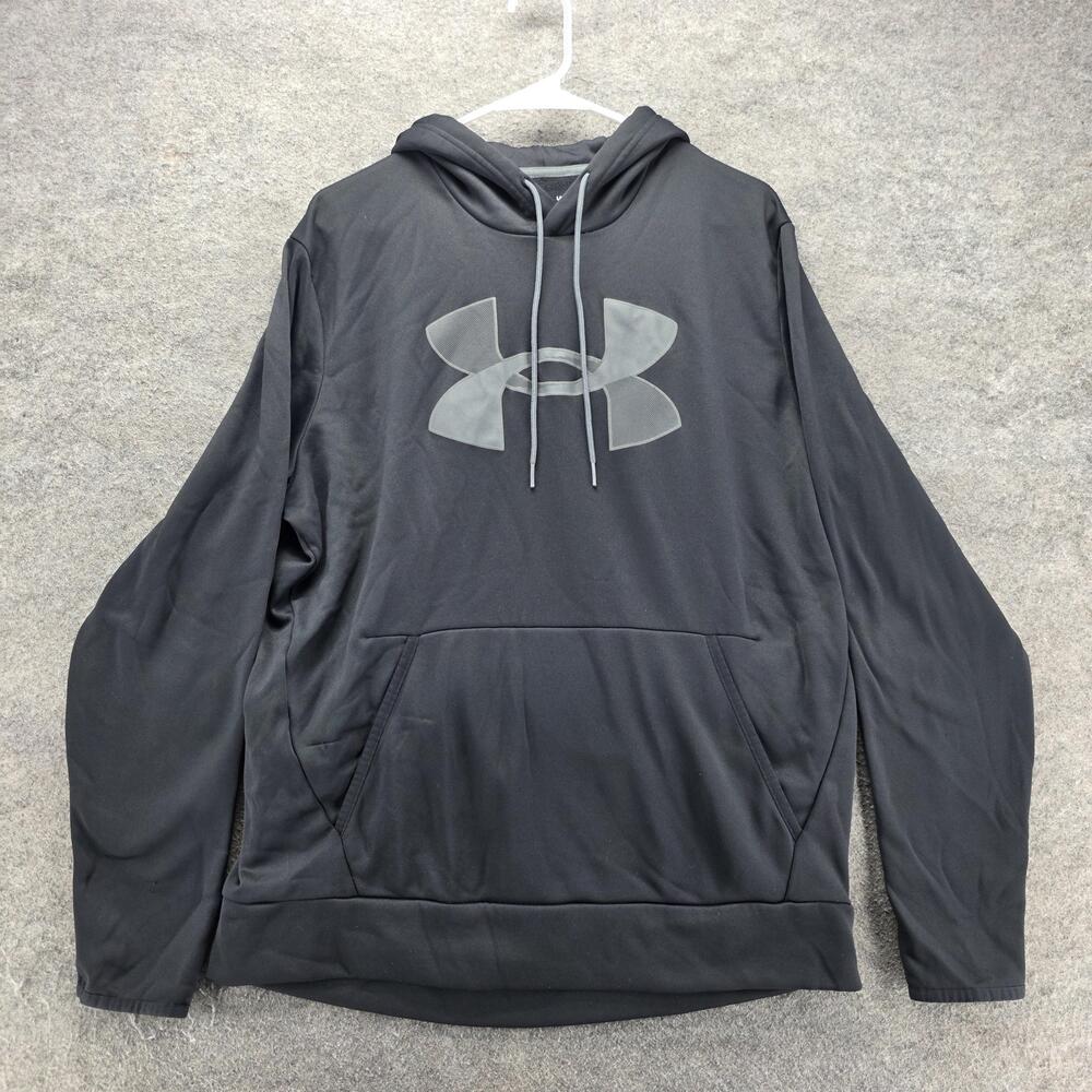 Under Armour Hoodie Mens L Black Pullover Hooded Pockets Logo Fleece Loose